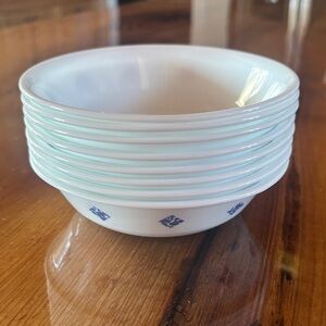 Corelle White Desert Bowls with Blue Quilt Pattern - Set of 8